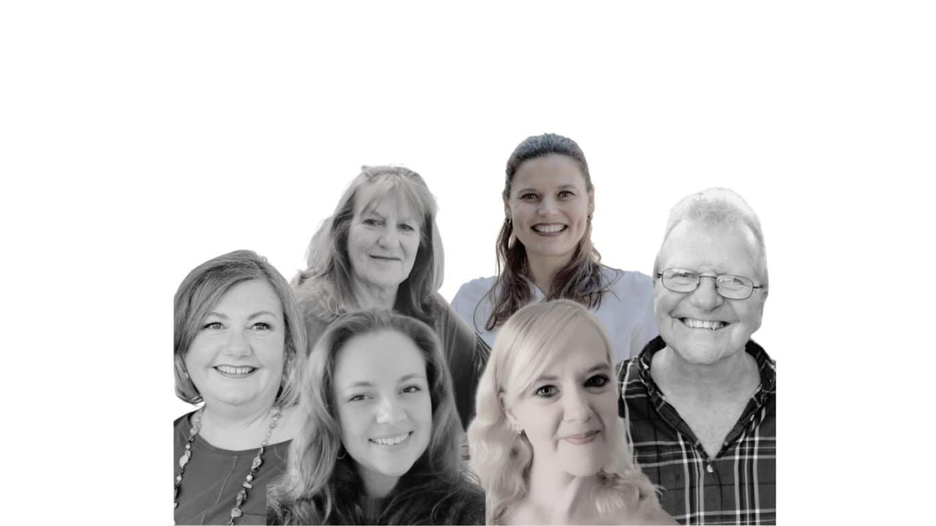 Group of cheerful diverse adults in black and white